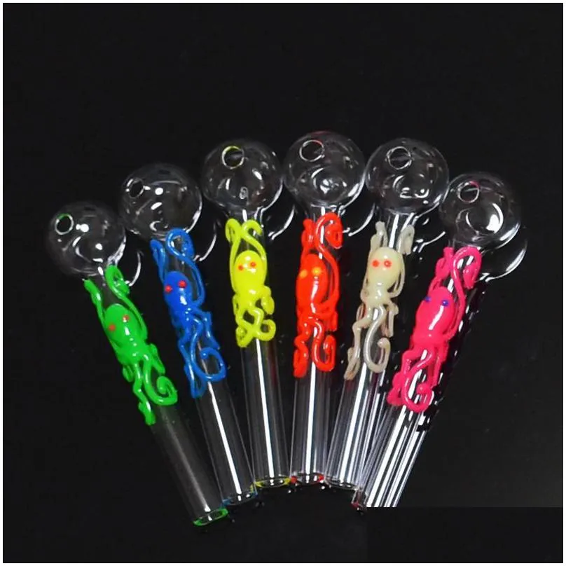 grow flash in the dark pyrex oil burner pipe collection 4 inch glass water bubbler hand pipes smoking accessories thick octopus smoke tube gifts wholesale mix