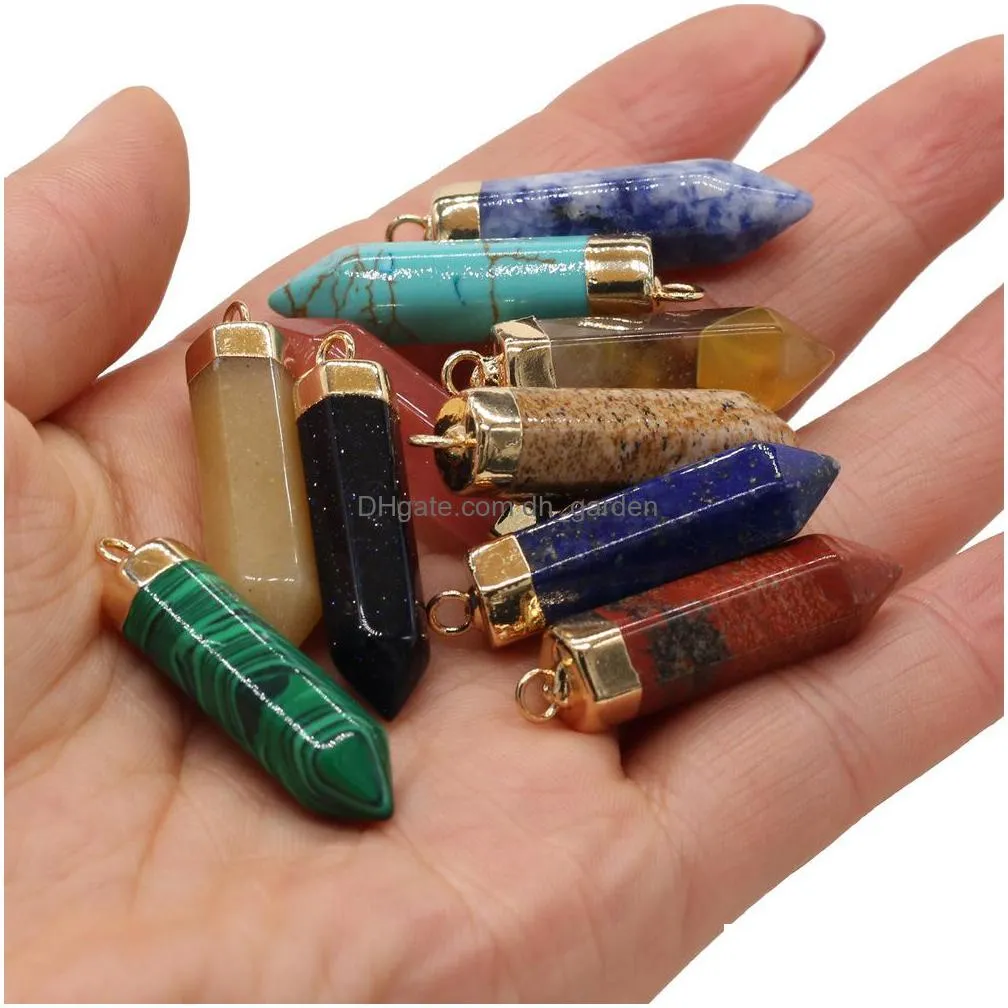 natural stone chakra charms hexagon shape pendulum pendant quartz healing reiki crystal finding diy necklaces women delicate jewelry