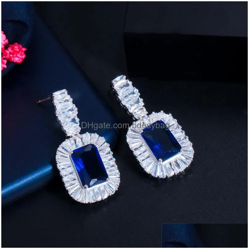 fashion diamond tennis necklace earring designer jewelry set silver bridal african jewelry sets blue white aaa cubic zirconia woman wedding earrings