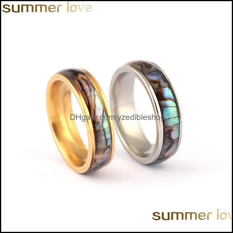 shellhard abalone shell lovers couples ring stainless steel finger rings wedding bands for men women comfort fit size 612 jewelry