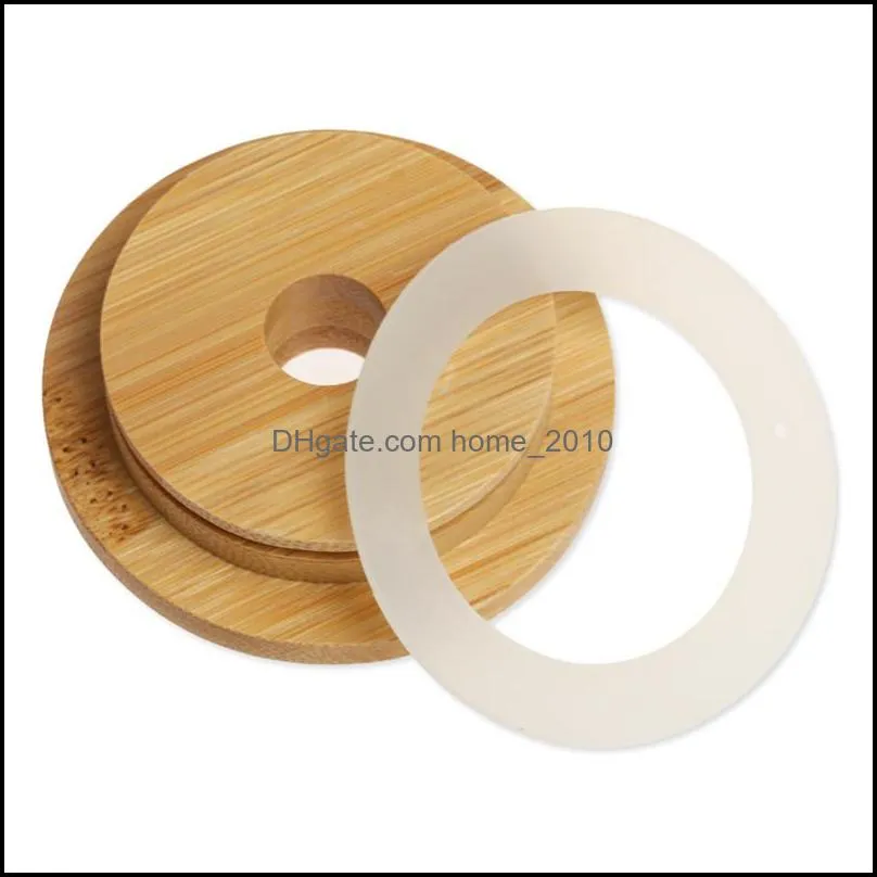 bamboo cap lid reusable wooden mason jar lids 70mm 86mm with straw hole and silicone seal drinkware for canning drinking jars top