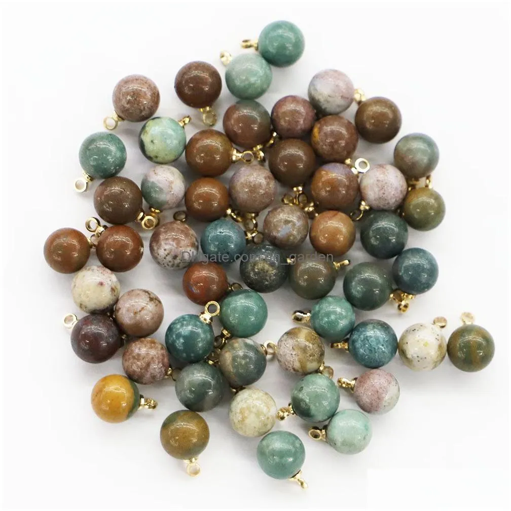 8mm 10mm natural stone multicolor ball shape charms gold for necklace earrings pendant diy fashion jewelry making