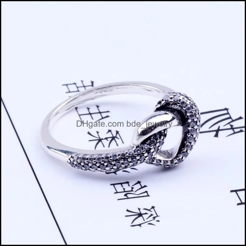 crystal woman jewelry knotted heart ring original box for pandora 925 sterling silver cz diamond women wedding gift jewelry ring 3356