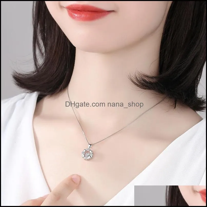 925 sterling silver woman fashion jewelry high quality retro simple crystal zircon flower rotating necklace pendant 1200