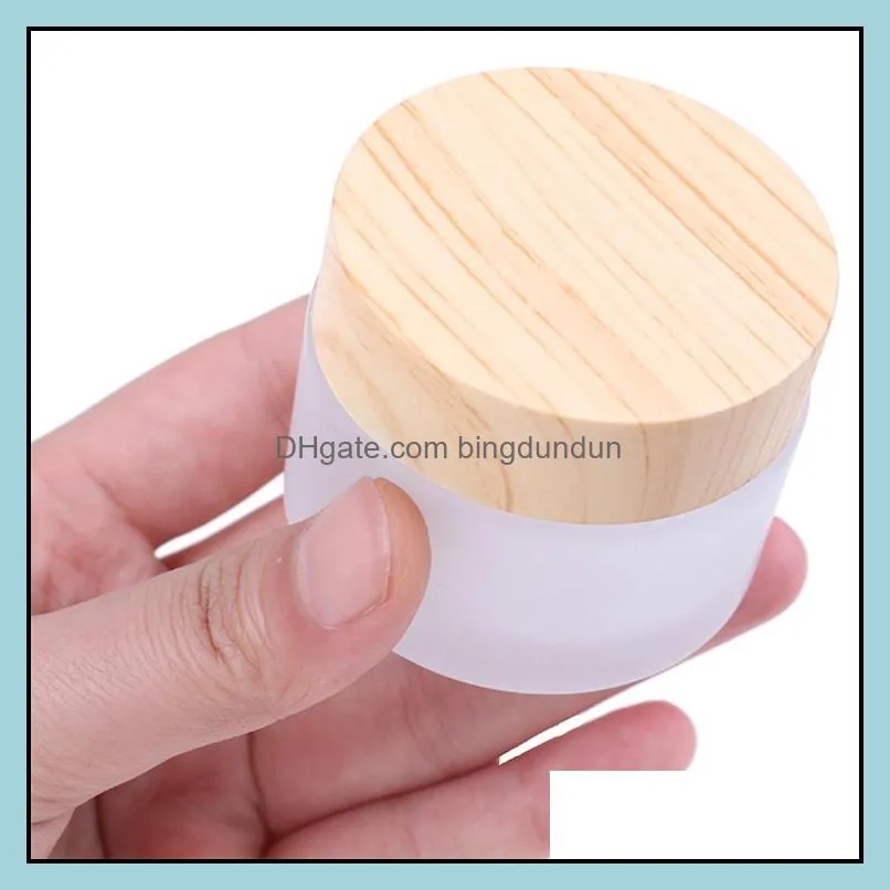 5g 10g 15g 30g 50g 100g frosted glass jar cream bottles round cosmetic jars hand face packing bottles jars with wood grain cover