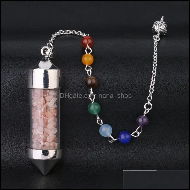 glass mini wishing bottle pendant seven chakra divination dowsing cone point pendulum yoga pendants amulet wicca pendulo meditation c3