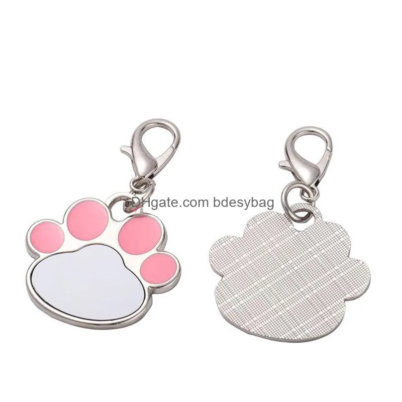 fashion thermal transter sublimation blanks dog tag keychains diy designer jewelry bone cats claws pink black blue silver alloy lovers car key rings keyring