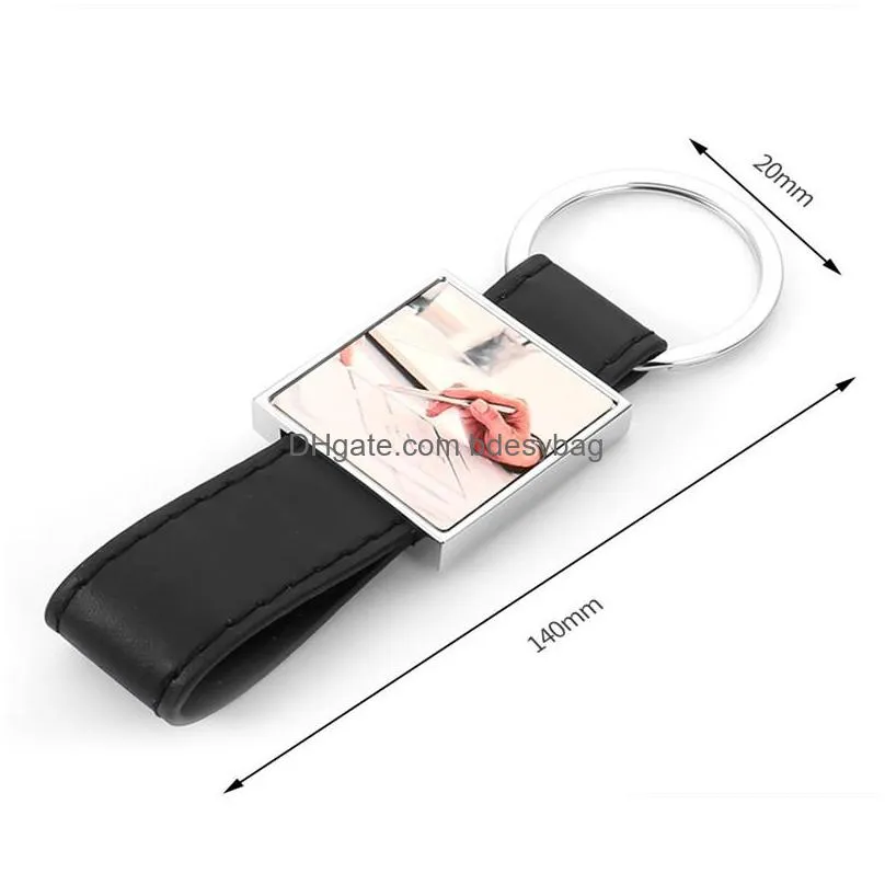 diy leather sublimation blank leather keychains thermal transter square round oval heart keychain photo frame keyring silver plated car key ring lovers