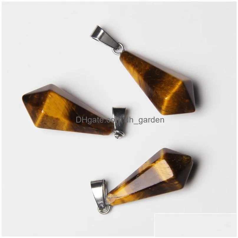 natural stone pendant rose quartzs red agates charms polygonal rhombus shape pendants for making diy jewelry necklace size 12x26mm