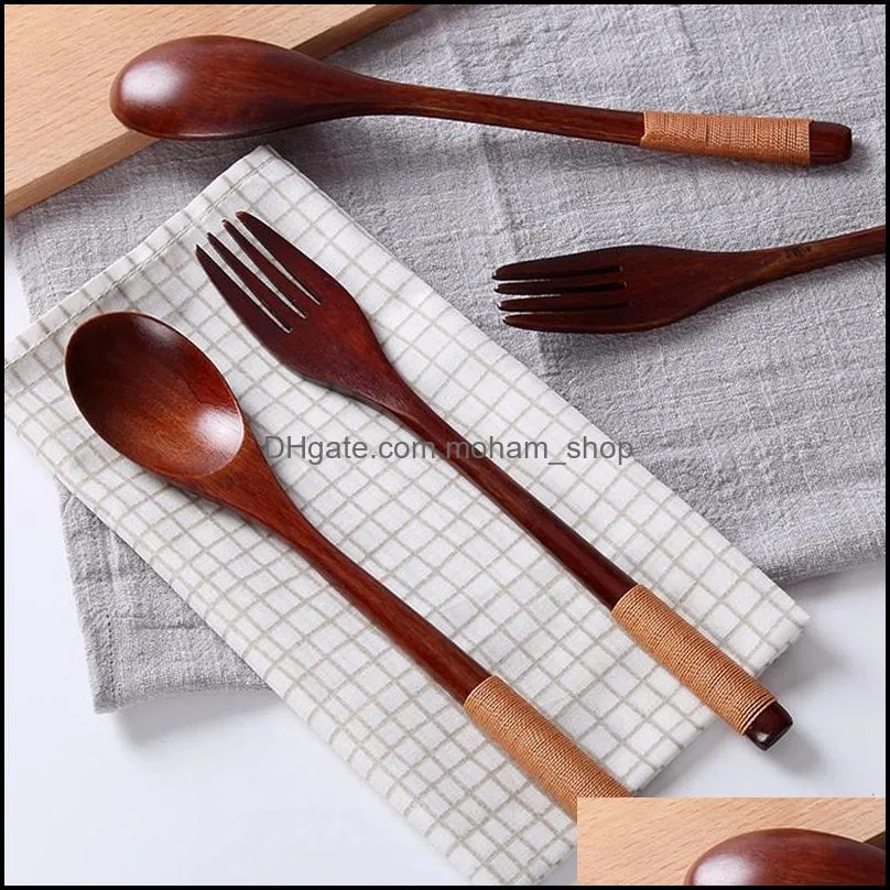 ecofriendly simplicity japanese handmade natural wood spoon fork decor wire wrapped solid wooden craft gift dinner tableware dh0408