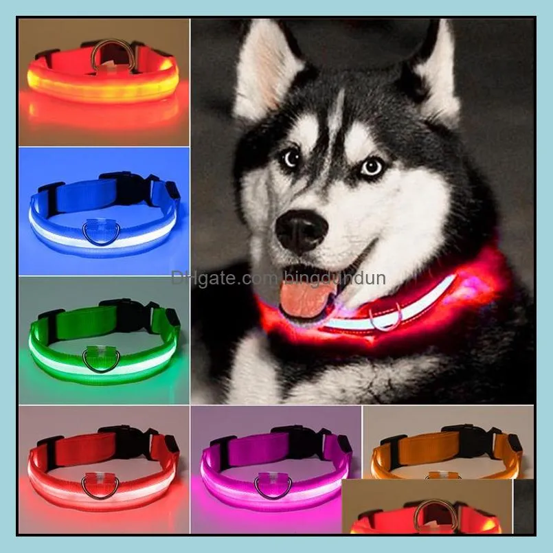 nylon led pet dog collar night safety flashing glow in the dark dog leash dogs luminous fluorescent collars pets supplies