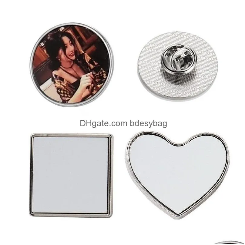 fashion diy sublimation blank accessories brooches designer round heart square silver plated alloy brooch jewelry anniversary birthday family christmas