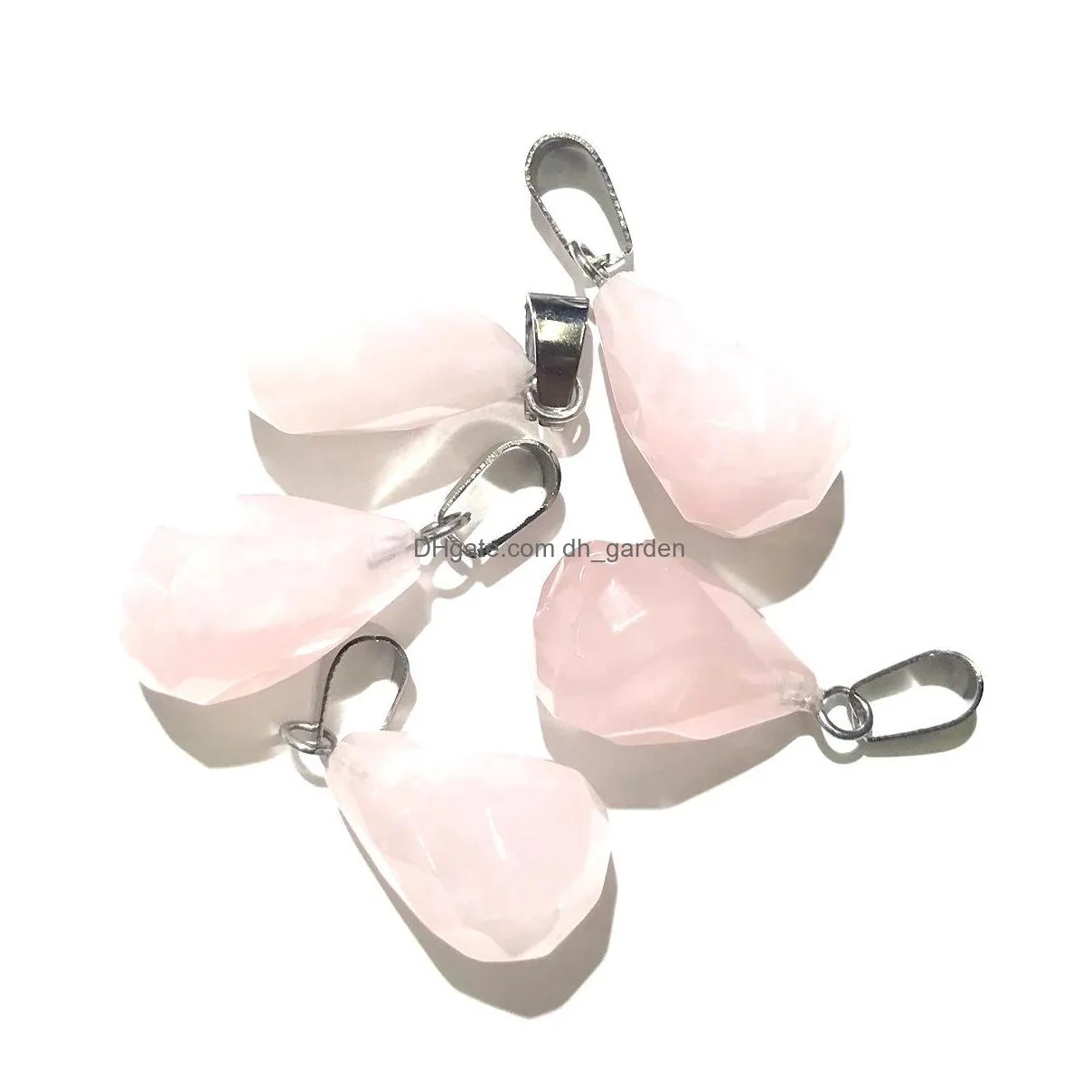 natural stone charms faceted waterdrop pendant rose quartz healing reiki crystal diy necklace earrings women fashion jewelry finding