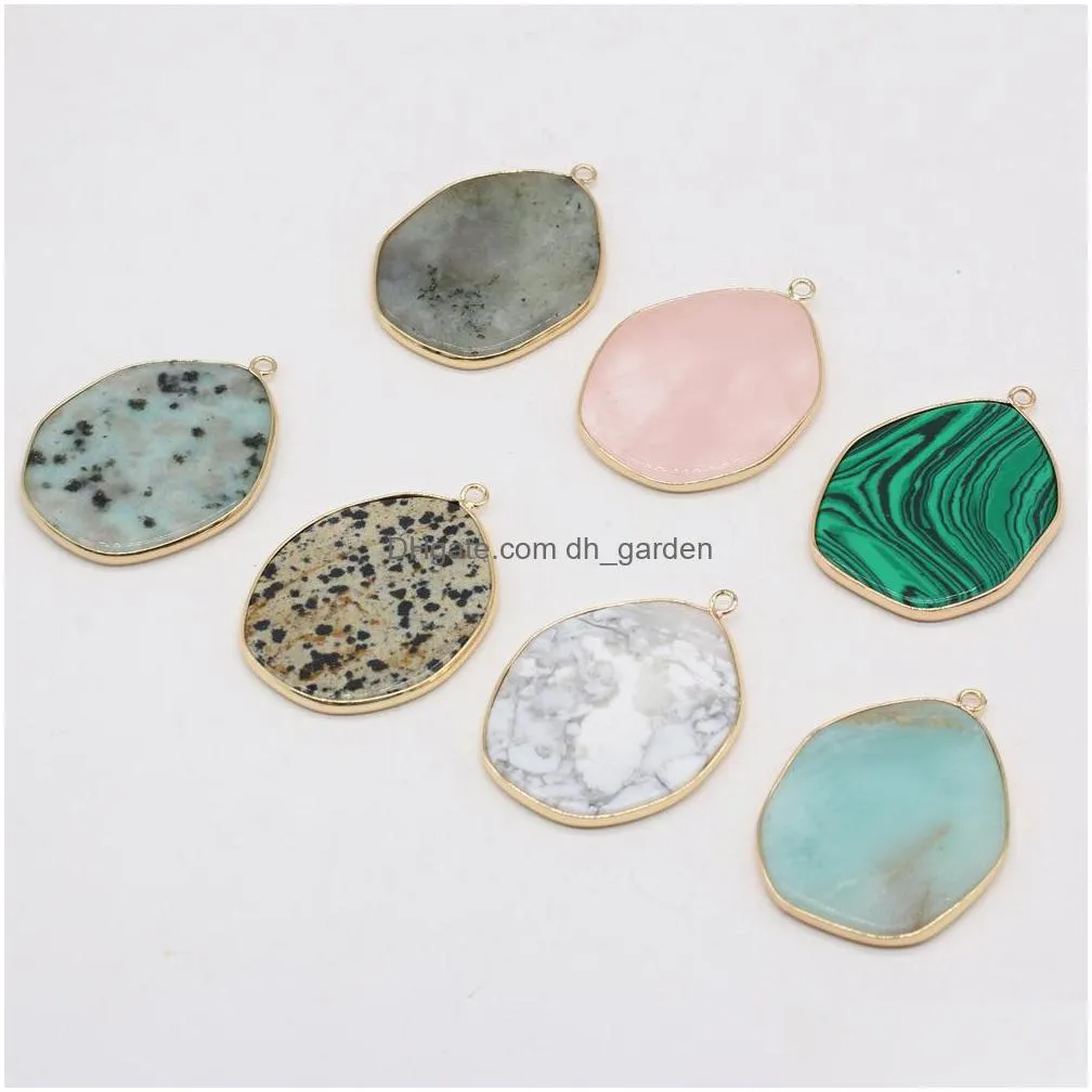 irregular healing labradorite amazonite turquoise stone charms rose quartz crystal pendant diy necklace women fashion jewelry finding