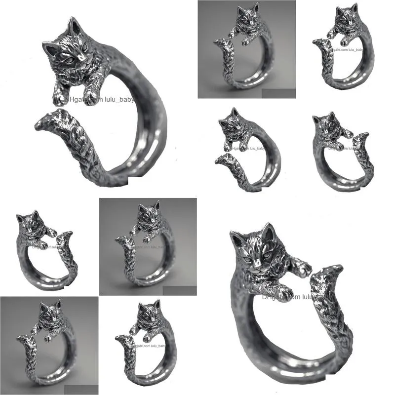 fashion jewelry cat ring vintage black sliver opening adjustable cat ring