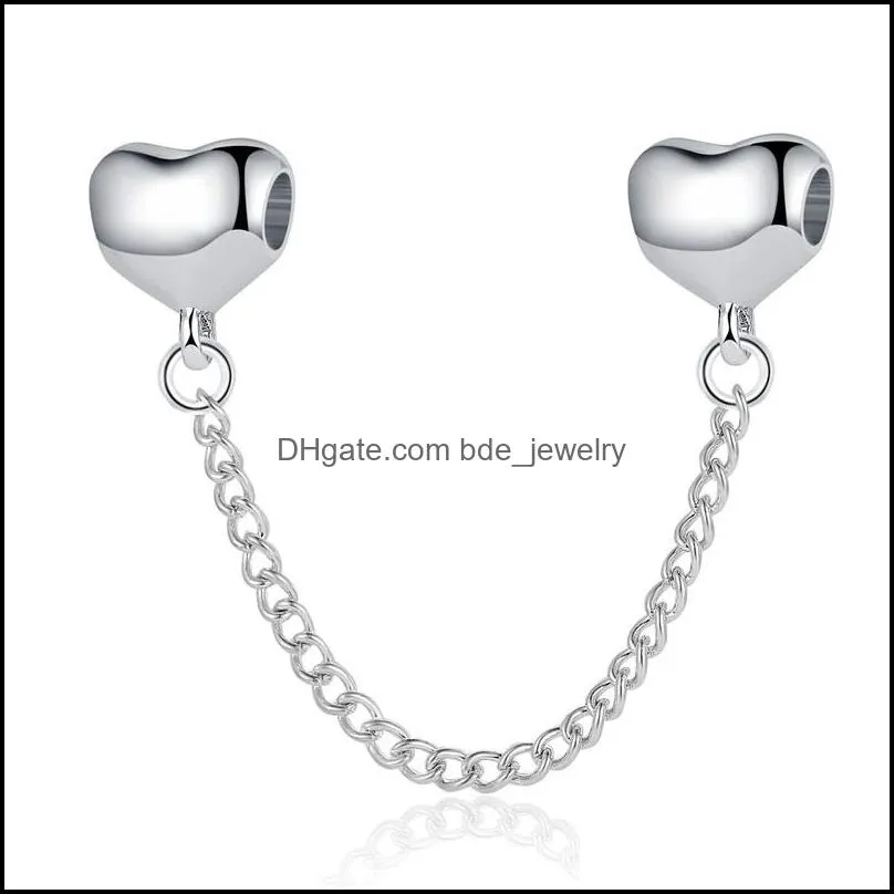 plated silver bracelet heart crystal safety chain european stopper clip lock charm bracelet jewelry findings 2224 t2