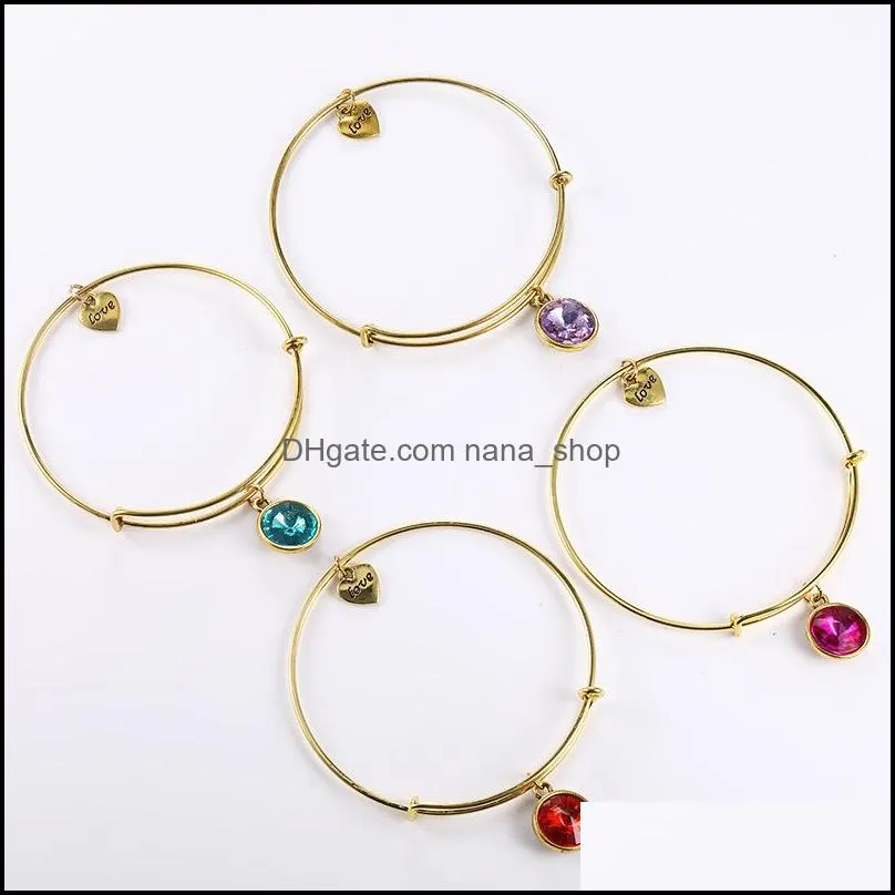 sale birthstone vintage gold expandable wire love charm bracelet bangles for women diy bangle friend birthday gifts 3631 q2