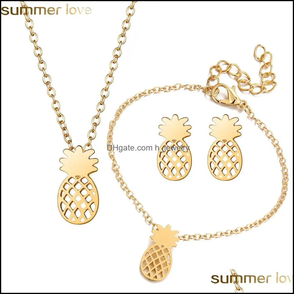  fashion cute jewelry set hollow out pineapple pendant necklace bracelet earrings set accessories unique gifts for women girls