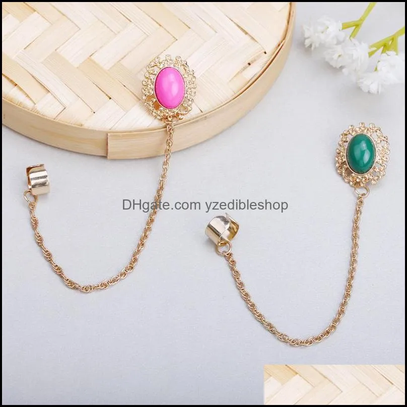trendy tassel chain clip earrings fashion jewelry for women gold chain with green pink acrylic pendant cuff earring single ear jewelry