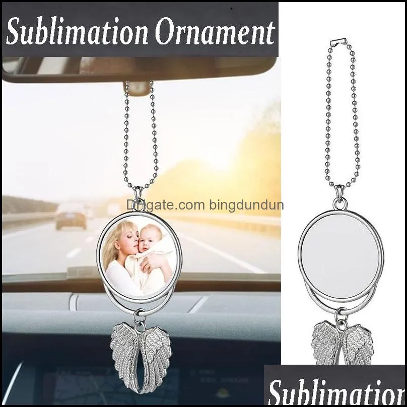 100pcs sublimation car ornament decorations angel wings shape blank hot transfer printing consumables supplies doublesided hanger pendant jewelry for