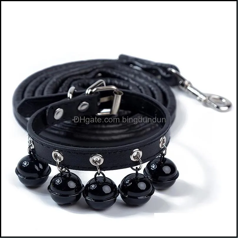 new cute solid color bell collar cat jewelry teddy pet bell collars leash set