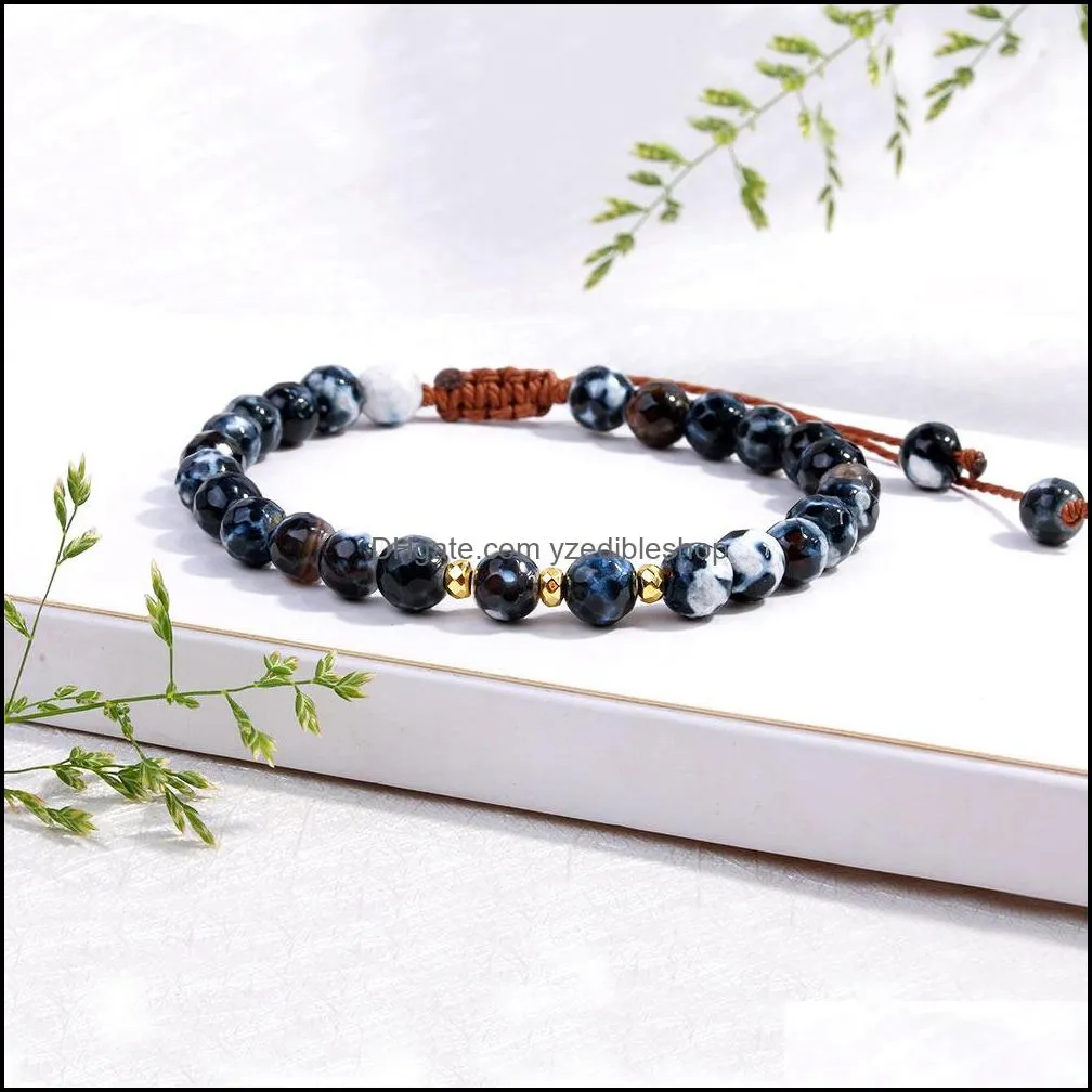 natural stone beaded bracelet strands for men handmade adjustable multi color beads braided rope bracelets for women couple jewelry