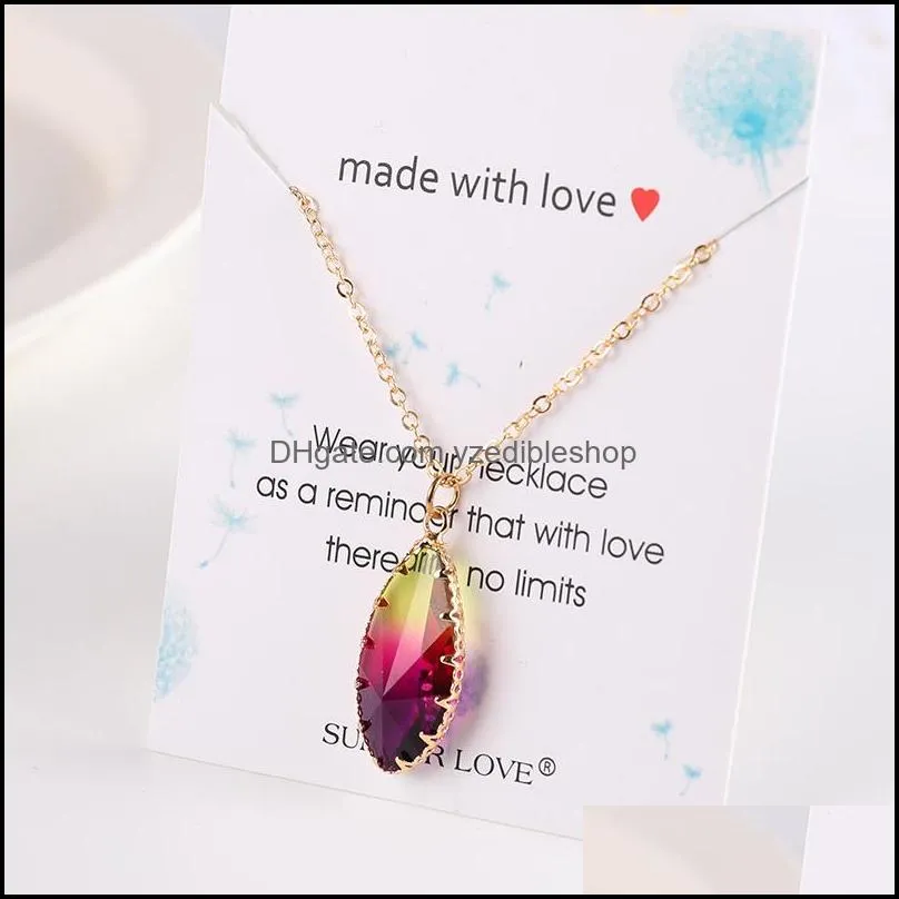 colorful fashion natural crystal stone necklace for women sweet love friendship multi color irregular geometry glass pendant necklace