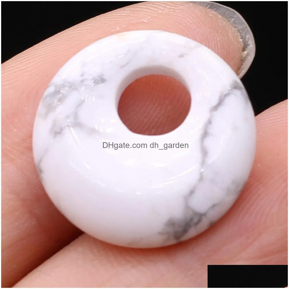 18mm natural semiprecious stone circle buckle charms rose quartz healing reiki crystal pendant diy necklace earrings women fashion jewelry finding 5.5mm