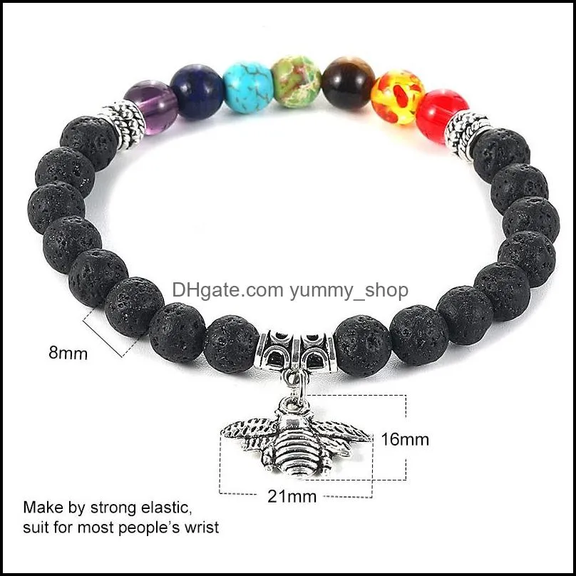 7 chakra lava stone beads bracelet bee heart love friendship elephant angel sunflower wish charm essential oil diffuser yoga bracelet