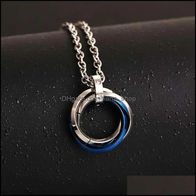 s1800 fashion jewelry three ring necklace stainless steel pendant necklace c3