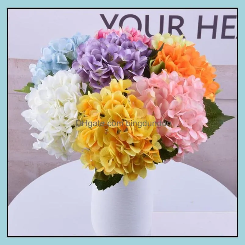 47cm artificial hydrangea flower head fake silk single real touch hydrangeas for wedding centerpieces home party decorative flowers