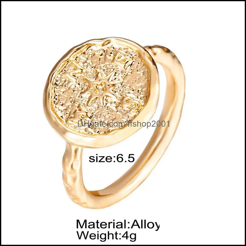  design compass round coin rings personality signet ring gold silver color ring for women men wholesale jewelry