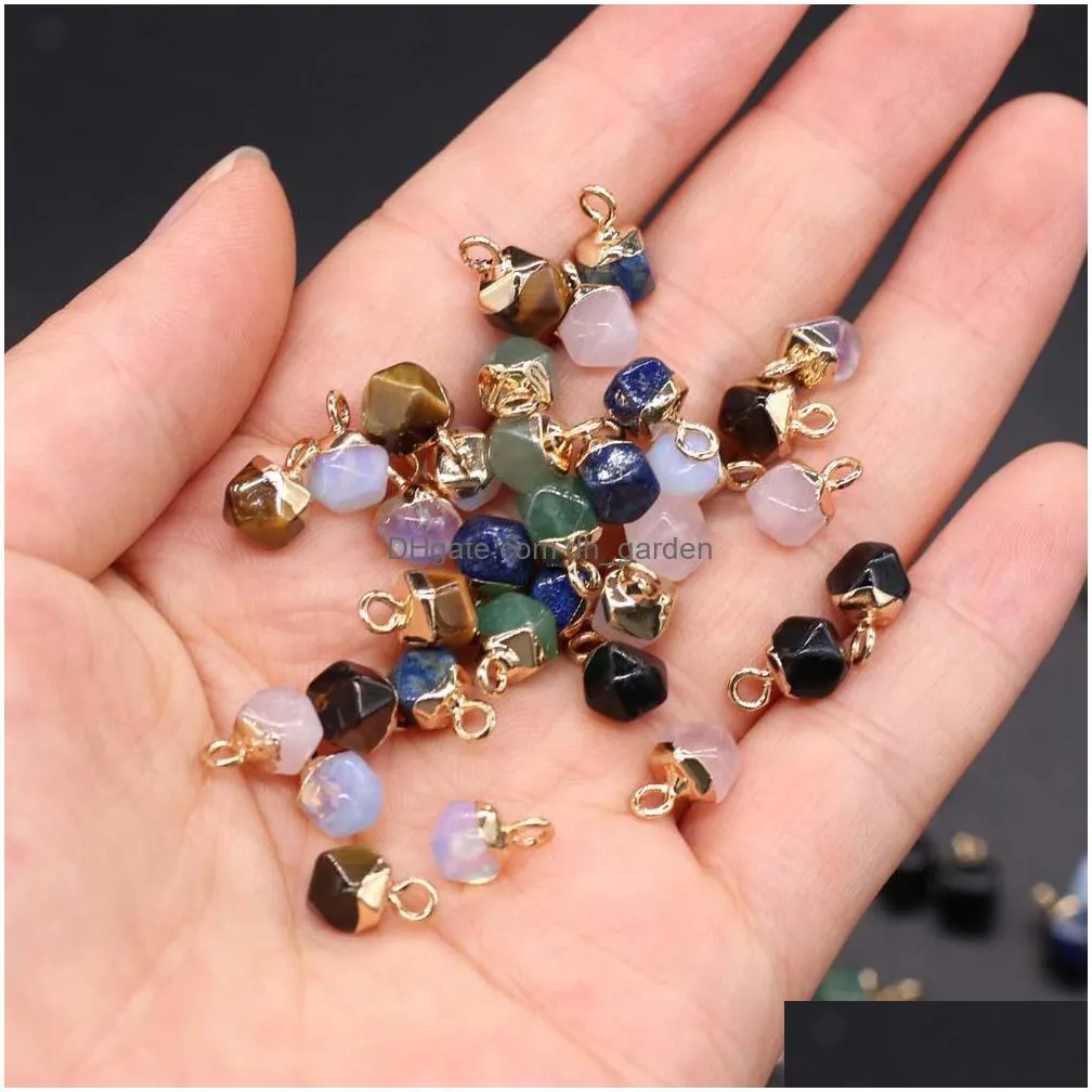 faceted 6mm polygon shape natural stone charms healing rose quartz crystal turquoises jades opal stones pendant for jewelry making necklace