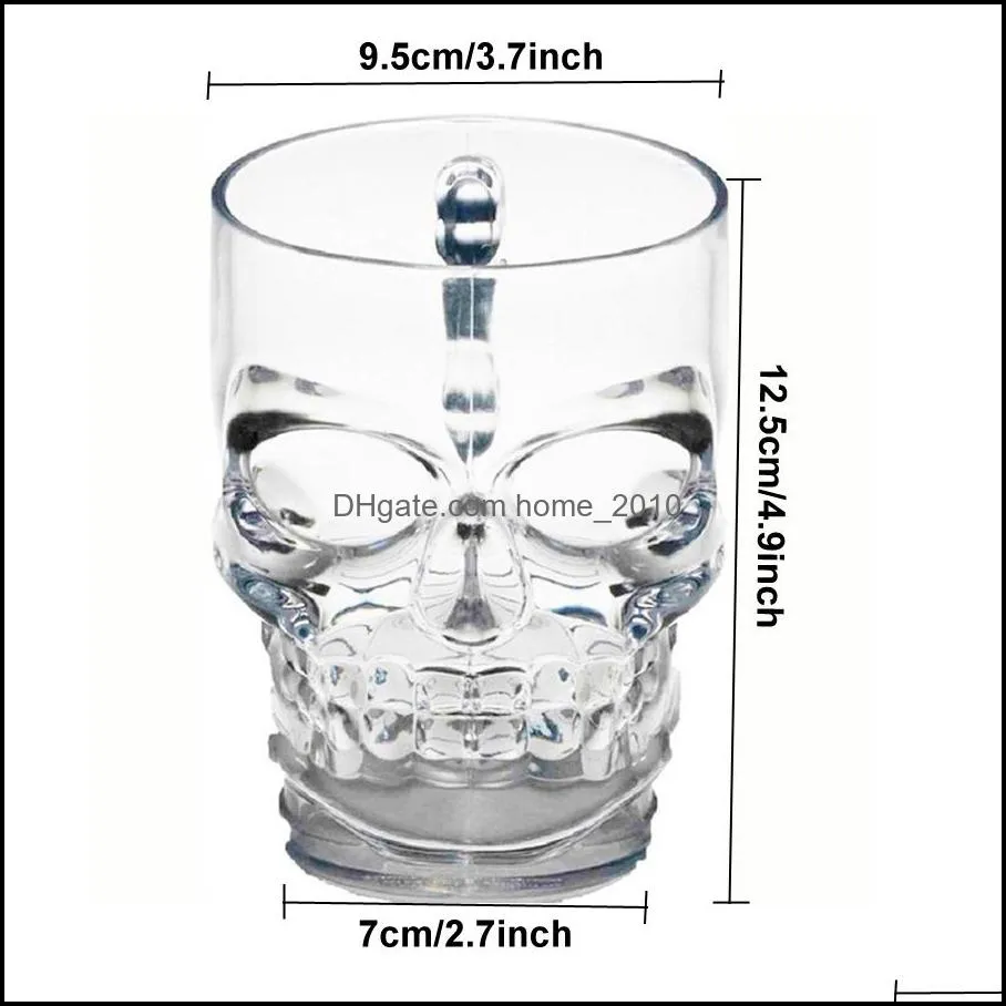 creative handmade skull shaped beer glass cup 500ml large capacity bar ktv beer glass with handle crystal skull glassware cups dh1191