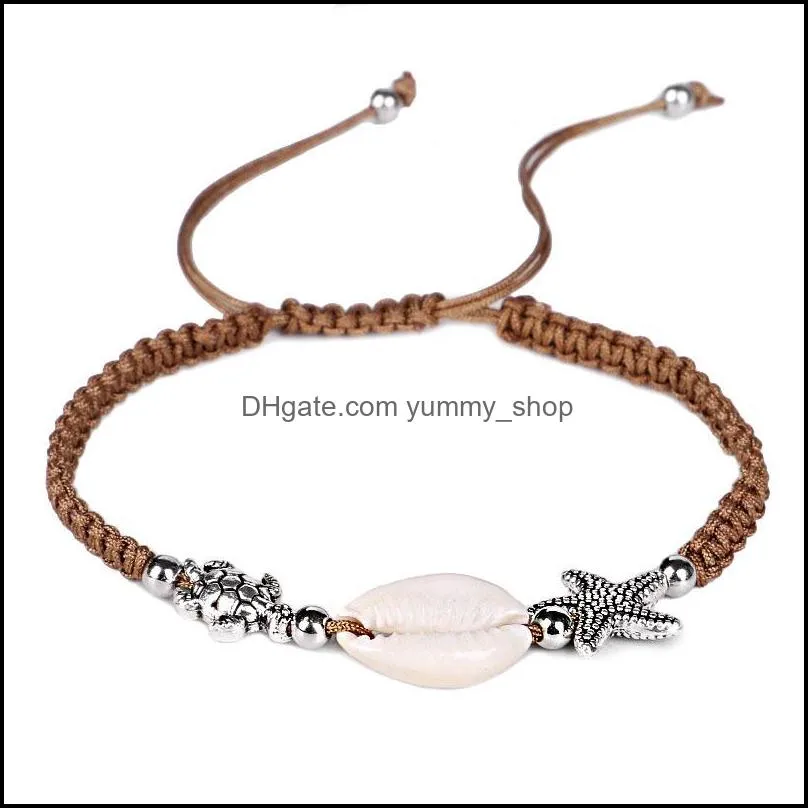 handmade woven starfish bracelet knitting sea turtle braided bracelet women men shell bracelet jewelry