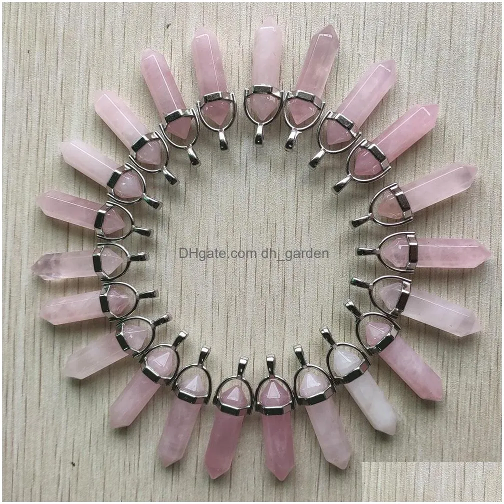 natural stone rose quartz bullet shape charms point chakra pendants for jewelry making wholesale handmade craft