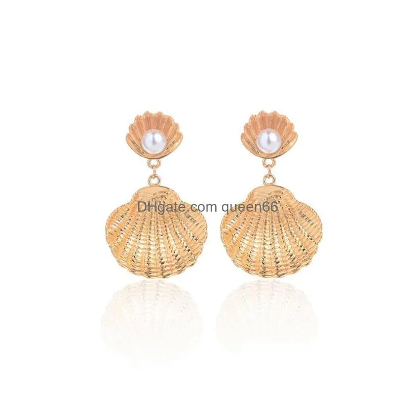 europe fashion jewelry womens shell pattern earring lady faux pearl stud earrings