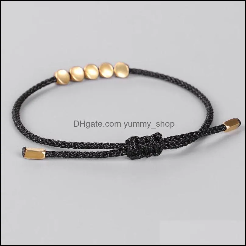 handmade tibetan copper bead lucky rope bracelet bangles for women men wax thread couple bracelets jewelry