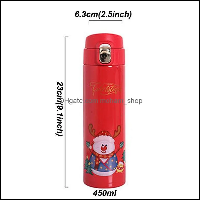 450ml christmas water bottle cute cartoon santa claus elk insulate vacuum thermos stainless steel lovely travel mugs water flask