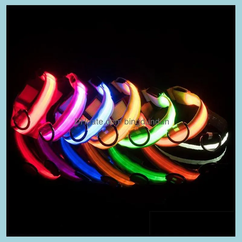 newest nylon led dog collar night safety flashing glow in the dark leash dogs luminous fluorescent collars pet supplies