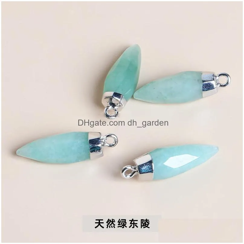 silver edge natural crystal stone charms healing bullet shape pendant diy necklace jewelry making wholesale