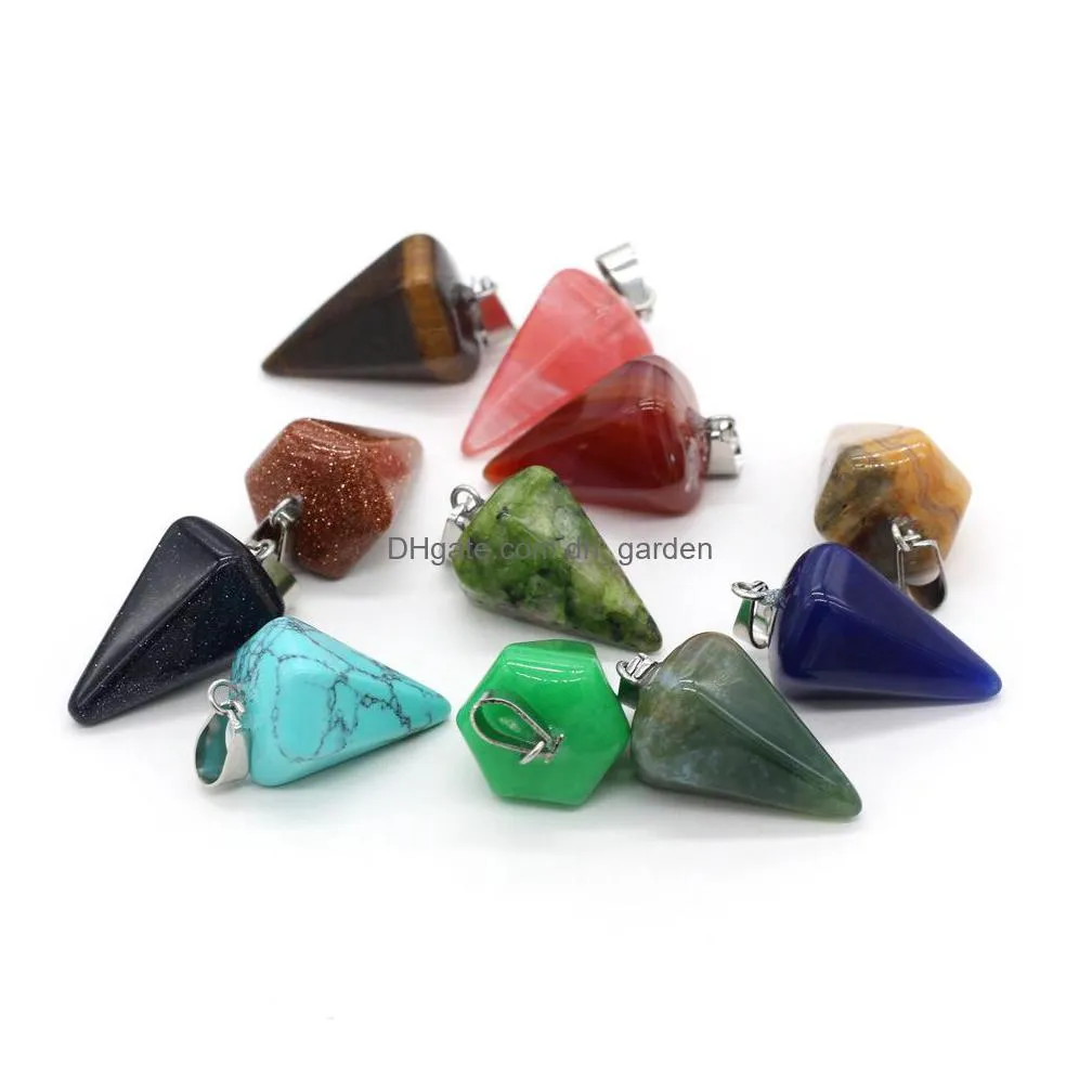 chakra natural stone charms cone shape pendulum rose quartz lapis lazuli turquoise opal pendant diy for necklace earrings jewelry making