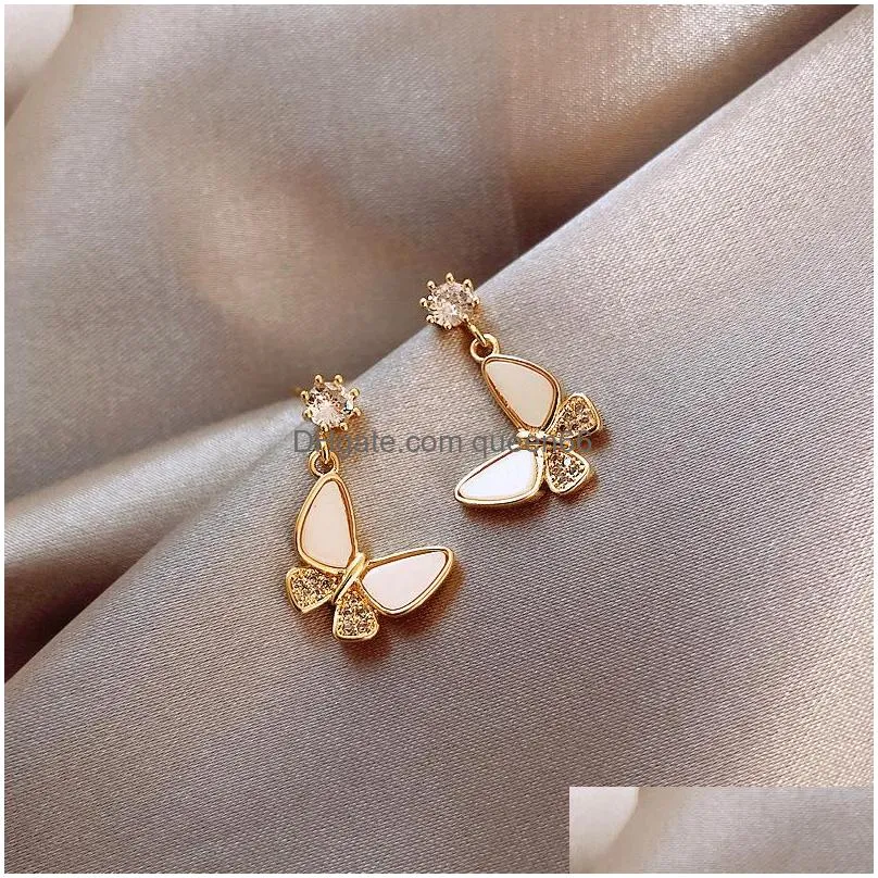 fashion jewelry s925 silver needle cute butterfly earrings lady elegant butterfly dangle stud earrings