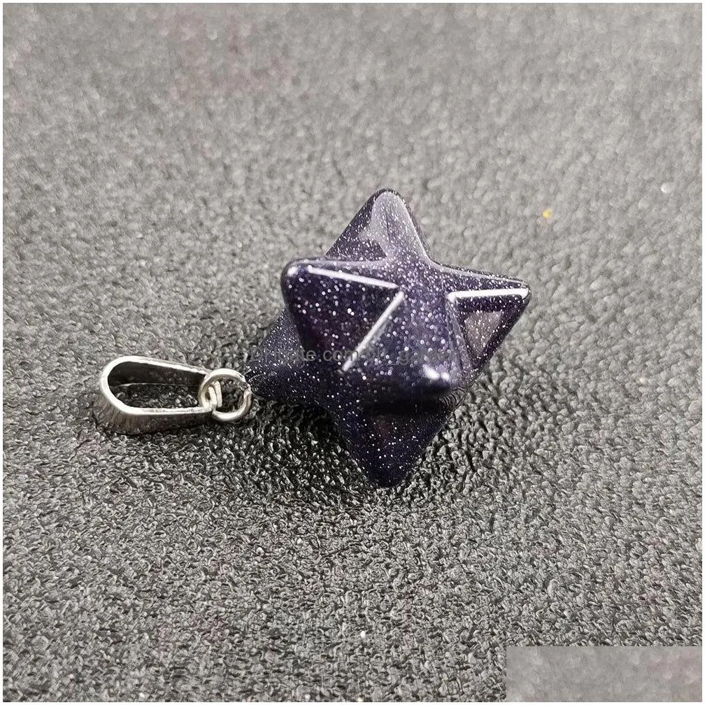 14mm merkaba hexagram star qaurtz chakra stone charms energy healing reiki crystal carvings pendant for jewelry making