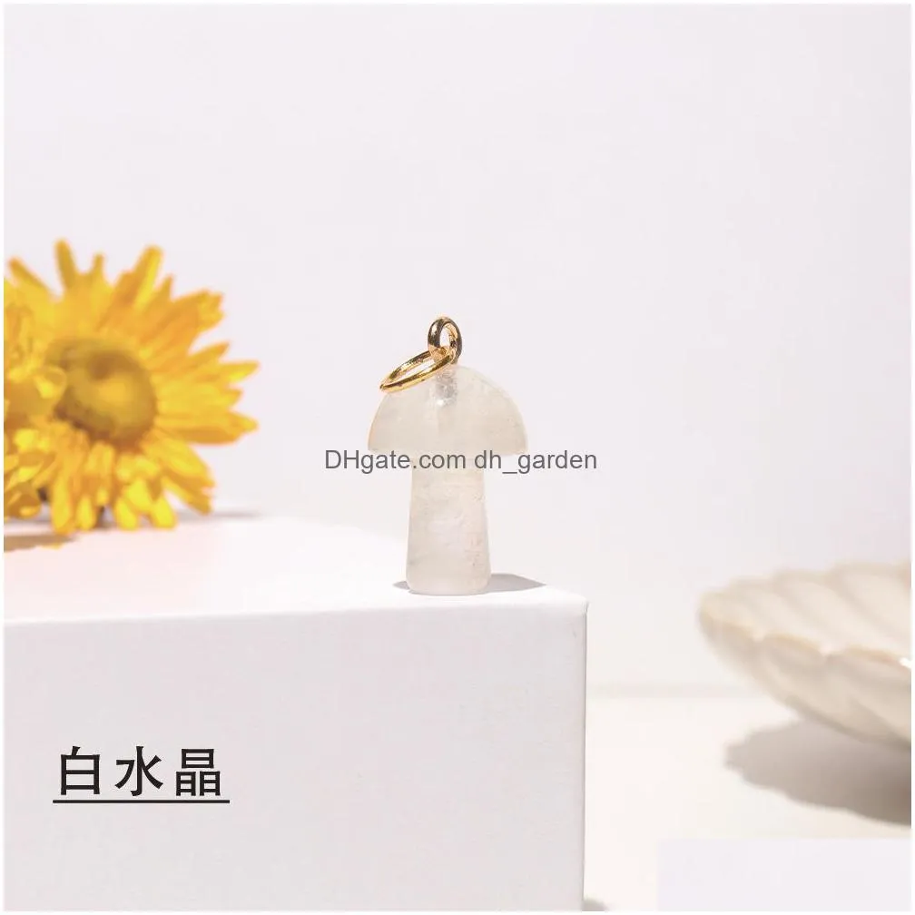 2cm mushroom statue natural crystal stone carving charms reiki healing gold pendant for women jewelry making wholesale