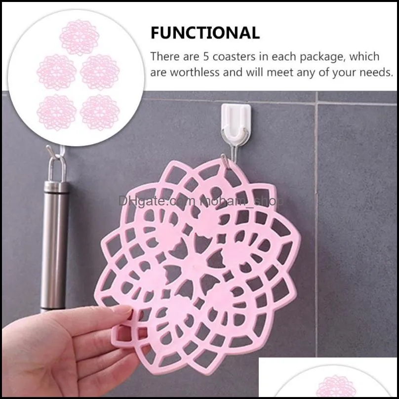 5pcs hollow flower pattern table mat tpr place for pots pans kettle