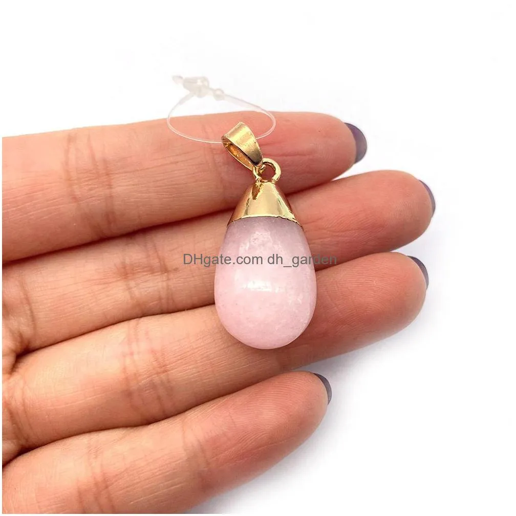 16x29mm natural crystal stone charms waterdrop green rose quartz pendants gold edge trendy for necklace earrings jewelry making