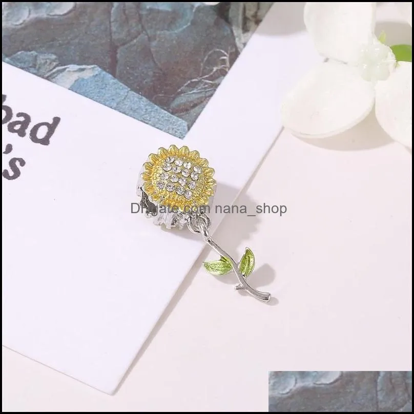 sunflower pendant charm for girls diy jewelry fit pandora bracelet gold and rose gold plated genuine 925 sterling silver 111c3