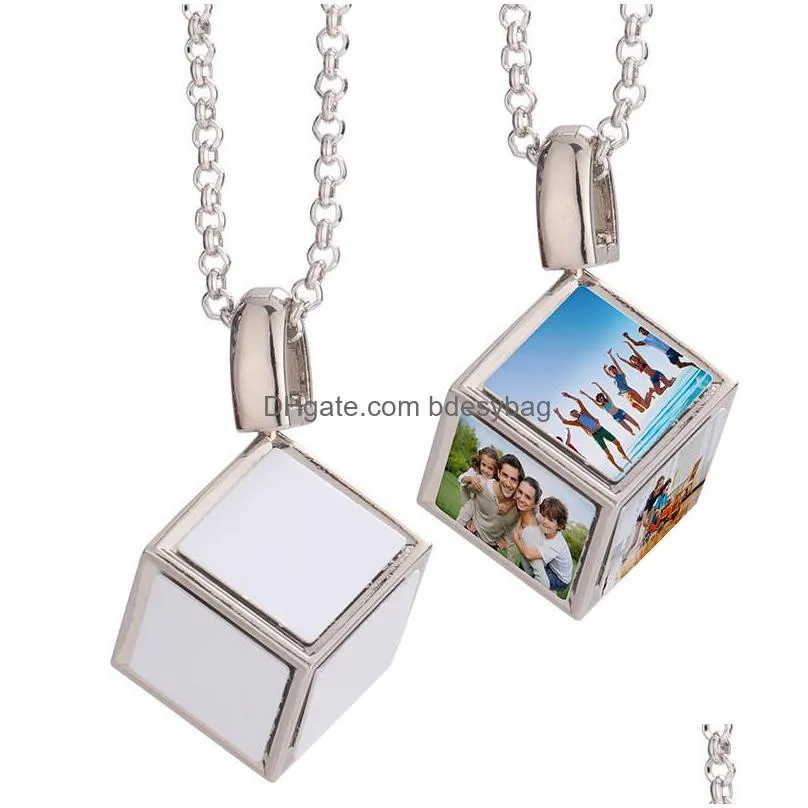 diy sublimation blank gold necklace designer jewelry thermal transter silver square mens necklace woman photo frame pendant necklaces family anniversary