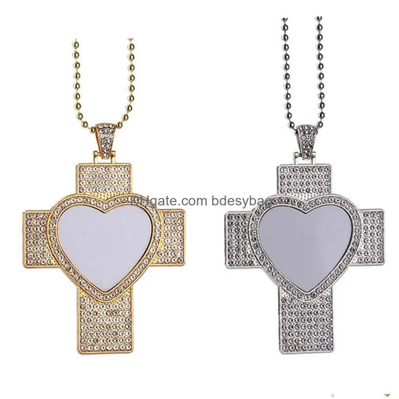 blue wing diy sublimation blank gold necklace designer jewelry mens necklace woman party photo frame silver cross heart rhinestone pendant necklaces lovers